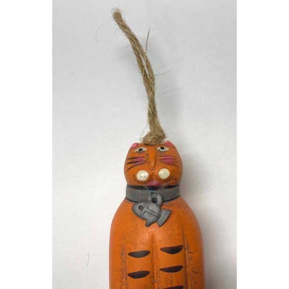 Cat Christmas Tree Ornament Orange Tabby Fish Collar Folk Art Cat Lover Gift - Picture 5 of 8